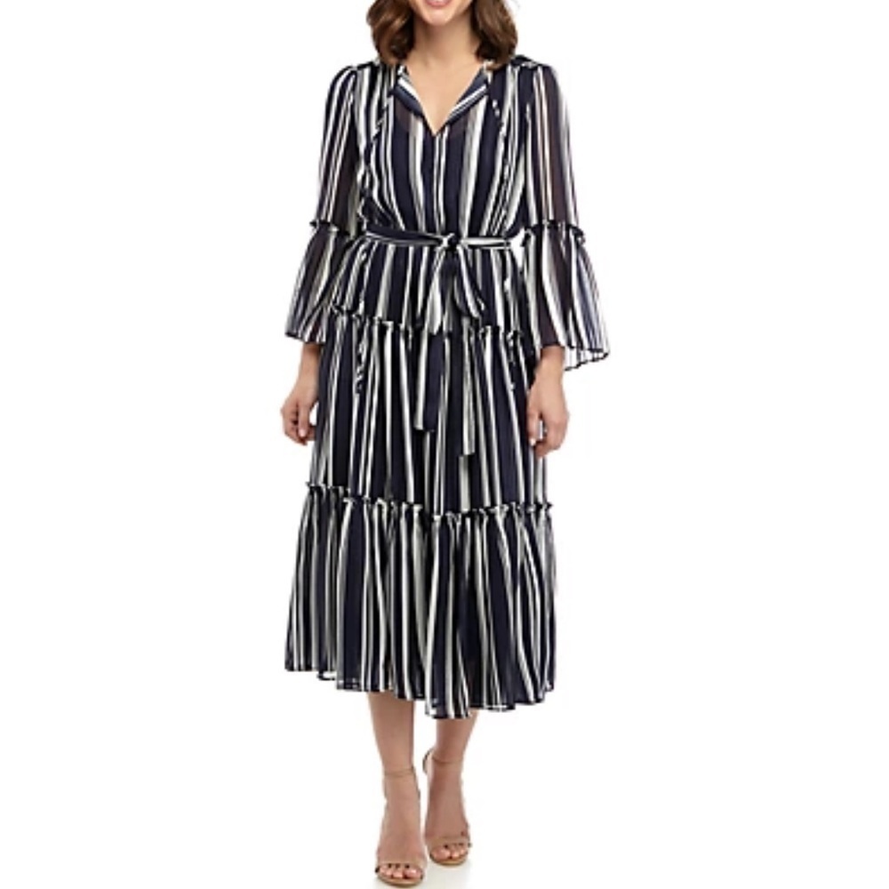 Maison Tara Metallic Stripe Chiffon Dress size 8